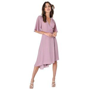 Lulus Farah Triangle Print Midi Wrap Dress Flutter Sleeve Mauve Size Medium